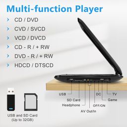 16.9'' Portable DVD Player with 14.1” HD Large Swivel Screen, DVD Player Portable with Screen Buttons for Easy Control, 6 Hrs Battery, Car Charger, Region Free, Support USB/SD Card, Black image 5