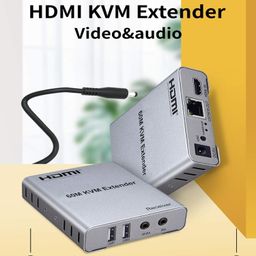 HDMI Extender 60m with KVM Audio Output IR Control Support USB Mouse and Keyboard Extension Over cat5e cat6 Cable, 60M HDMI KVM Extender Video Resolution up to 1080P. Grey. image 3