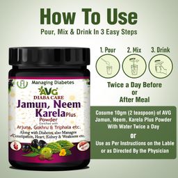 AVG Health Organics Diaba Care Karela Jamun Neem Powder 200g, Diabetes Control Ayurvedic Supplement with Arjuna, Gokhru & Triphala, Helps in Relieving Constipation image 4