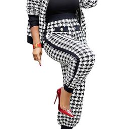 lkous 2 Piece Work Suits for Women's Houndstooth Print Buttons Open Front Long Sleeve Coat + Long Pants Casual Clothes image 3