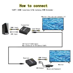 dgodrt HDMI KVM Extender Over Cat5e/6, 1080P@60Hz HDMI KVM USB Extender Up to 50m/165ft, Support Keyboard and Mouse Control Remote Signals image 2