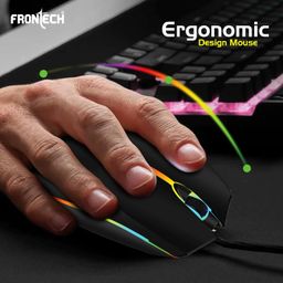 FRONTECH Wired USB Optical Mouse | 3 Button Mouse| RGB Light| 1200 DPI | Scroll Wheel| Compact and Stylish Design| USB Plug & Play (MS-0068, Black) image 5