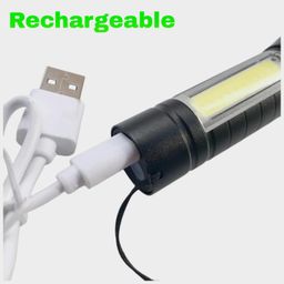 Mini Zoomable Torch LED Flashlight with COB Light Mini Waterproof Portable LED COB Flashlight USB Rechargeable 3 Modes Pen Clip Light Flashlight Small Mini Pocket Torch Emergency Light Black. image 2