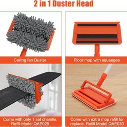 MONJAY 3 in 1 Fan Cleaner Duster with 159cm Extendable Long Handle for Ceiling Fan Blade,Fan Cleaning Mop with 2 Microfiber Mop Head for Dusting Ceiling Fan Washable Pads for Wipe Wall image 4