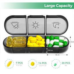 Weekly Pill Organizer 3 Times A Day, Puliv Portable Travel Pill Box 7 Day with Large Compartments, Portable Travel Pill Case for Vitamins, Medicine, Fish Oils, Supplements (Black) image 2