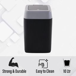 Kuber Industries 10 Ltr Plastic Waste Basket for Kitchen Dustbin with One Touch Press Open Lid | Office and Bathroom Dustbin Garbage Trash Can Bin | Portable Dust Bins for Home | Orbit | Black image 5