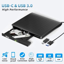 JARNI External DVD Drive USB 3.0 Type-C CD Burner Portable CD +/-RW Drive DVD Player for ROM Rewriter Burner Compatible with Laptop Desktop PC Windows MacBook Linux Mac OS image 2