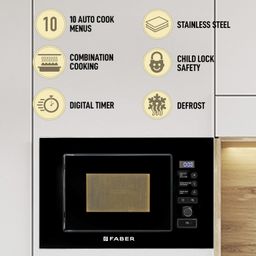 Faber 20L Built-In Black Finish Microwave Oven with Touch Control | Auto Cook Menus & Auto Power Off Protection | Grill, Convection, Defrost & Combination Cooking | 1 Yr Warranty | FBIMWO 20 L SG BK image 2