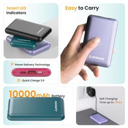 Ambrane 10000mAh Slimmest & Compact (Pocket/Bag Friendly) Powerbank, 22.5W Fast Charging, USB & Type C Output, Power Delivery, Quick Charge for iPhone, Android & Other Devices (Powerlit, Maroon) image 4