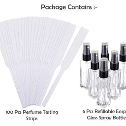 store 2508 Store2508 Combo of 100 Disposable Perfume Test Strips Paper & 6 Pcs Empty Refillable Glass Spray Bottle 8ml for Aromatherapy Fragrance Scents Essential Oils Testing Paper image 2