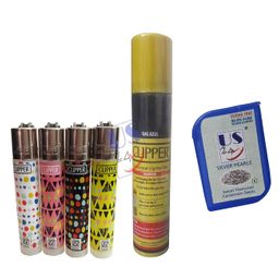 generic US24 Bundle Pack - 4 Clipper Lighters Party Print Collection with 1 no. Clipper Gas Refill Can 100ML and Complementary US24 Silver Pearls Mouthfreshner Worth Rs 95/- image 1
