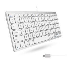 Macally Small USB C Keyboard - Plug & Play Compatible Apple Wired Keyboard for Mac Mini, MacBook Pro/Air, iMac, Windows, iPad, Chromebook with USB C Port - Compact & Mini USB Type C Keyboard image 1