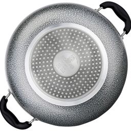 amazon brand - solimo Amazon Brand - Solimo-Non Stick Kadhai With Glass Lid(26 Cm,Hammertone Finish,3 Coat,2.9 Mm Thickness)|Black,4 litres image 4