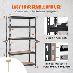 TORMETI Black Adjustable Set Of 5-Shelf Metal Shelving Unit Storage Utility Rack Garage Shelves Display Rack Steel Bootless Rivet Rack,63 IN Height 1-Pack(Black (5-Section ) 5.3'[H] X 2'[L] X 1'[D]) image 5