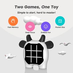 inklab Tic Tac Toe Game, Animal-Themed 3-in-1 Handheld Puzzle Game Console, Board Games for Kids and Adults, Portable Travel Games for Car Ride, Birthday Gifts for Ages 3+,Cow image 2
