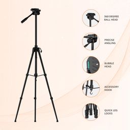 Amazon Basics 67 inch Professional Tripod Stand with Mobile Phone Holder | 360° Rotating Ball Head Extendable Height (61.5-172 cm) | Aluminium Alloy Legs with Flip-Locks | Includes Carry Bag image 5