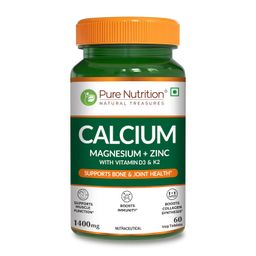 pure nutrition naturals Pure Nutrition Calcium Citrate 60 Tablets with Magnesium, Zinc, Vitamin D3 & K2 (600 IU) – Supports Bone, Joint & Muscle Health, Boosts Collagen Synthesis for Men & Women image 1