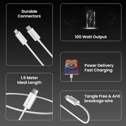 HAMMER 1.5 Meter Type C to Type C 5A (100W) PD Fast Charging Cable with EMK Chip, Rapid Data Transfer, Anti-Breakage Wire, Compatible with all C-Type Enabled Devices (White) image 2