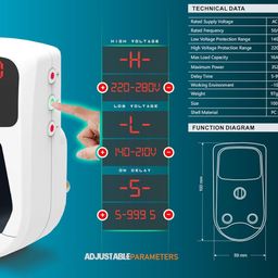 Euro SVP-16 16 Amp Digital Adjustable Under/Over Voltage Protector & Spike Protector Socket Voltage Guard with Display Time Delay & India Compatible socket & Plug with auto recovery image 5