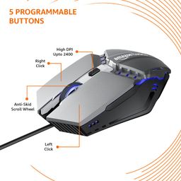 amazon basics Wired Gaming Mouse with RGB LED, Lightweight and Durable Design, DPI Up to 2400, Compatible with Windows and MAC image 3