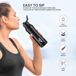MILTON Comet 1000 Stainless Steel Water Bottle 980 ml, Single Walled, ISI Certified I Leak Proof Lid, Rust Proof I For School, Office, Gym I Black image 2