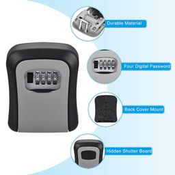 pekos Key Storage Box with Number Lock | Metal Outdoor Wall Mounted Key Safe Box with Code Combination Password Security Locker for House, Car, Garaje (Grey) image 5