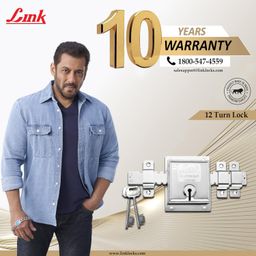Link 12 Turn Main Door/Shutter Heavy Lock with 2 Key Stroke Lever Mechanism (106x135mm) – Nickel Chrome Plated, 5 Working Levers, Durable for Residential & Commercial Use (Silver) image 4