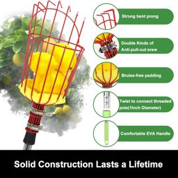 TOVIXY 10 FEET Fruit and Mango Plucker - Equipped with a Net and Pole for Easy and Safe Fruit Picking from Trees, Including Coconuts! Also Includes Extendable Pole (New) image 2