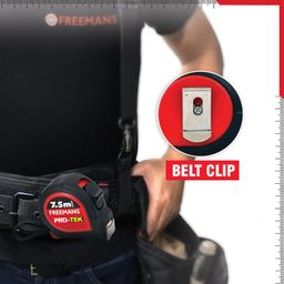 FREEMANS PRO-TEK 7.5m:25mm Steel Inchi Pocket Measuring Tape with Non Slip Rubber covered ABS case, Click-Action Front Lock, Pause Button, Hand Strap and Belt-Clip image 4