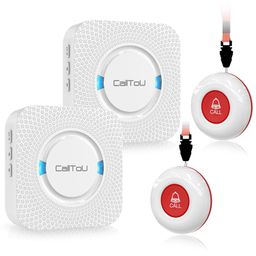 CallToU Wireless Caregiver Pager Smart Call System 2 SOS Call Buttons/Transmitters 2 Receivers Nurse Calling Alert Patient Help System for Home/Personal Attention Pager 500+Feet Plugin Receiver Alert image 1
