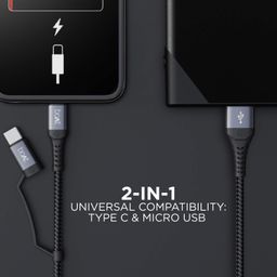 boAt Deuce USB 300 2 in 1 Type-C & Micro USB Stress Resistant, Sturdy Cable with 3A Fast Charging & 480mbps Data Transmission, 10000+ Bends Lifespan and Extended 1.5m Length(Mercurial Black) image 2