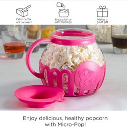 SKINPLUS Patented Micro-Pop Microwave Popcorn Popper with Temperature Safe Glass, 3-in-1 Lid Measures Kernels and Melts Butter, Made Without BPA, Dishwasher Safe (Light Pink) image 5