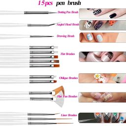 TINY DEAL Set of 15 Acrylic Art Brushes With Dotting Tool for Painting and Creating Different Designs on Gel, Acrylic, and Natural Nails - Salon Quality Art at Home image 5