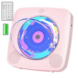 CD Player Portable : CD Players for Home Bluetooth Kegaudio 1800mAh Rechargeable Desktop Wall CD Player with Speakers with Dust Cover LCD Screen Display FM Radio USB AUX Jack Remote Control Pink image 1