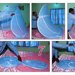Healthy Sleeping Foldable Pop up Polyester Mosquito Net for Double Bed, Strong & Durable Mosquito Net, King, Queen Size Foldable Machardani (New Embroidery Sky Blue) image 5