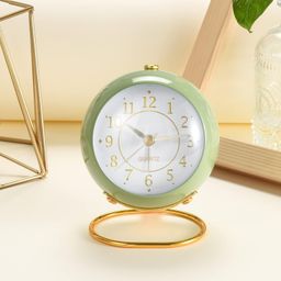 Dotcom Tetino Alloy Steel Analog Alarm Clocks,Retro Backlight Cute Simple Design Small Desk Clock Night Light,Silent Non-Ticking,Battery Powered (White)-10 Cm image 2