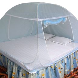 Healthy Sleeping Foldable Pop up Polyester Mosquito Net for Double Bed, Strong & Durable Mosquito Net, King, Queen Size Foldable Machardani (Embroidery Sky Blue) image 1