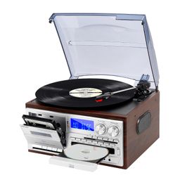 musitrend Record Player 9 in 1 3 Speed Bluetooth Vintage Turntable CD Cassette Vinyl Player AM/FM Radio USB/SD Playback Aux-in RCA Line-Out (Silver) image 1