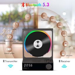 bodymaster HOTT CD Player Portable with RGB Lights, Bluetooth 5.3 Desktop CD Player with Remote Control, Portable CD Player with HiFi Speakers, Supports TF Card, Transcription, LED Screen, Timer (Gray) image 3