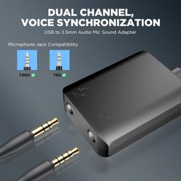 BOYA BY-EA2L USB Sound Card USB to 3.5mm Jack Audio Adapter with Dual TRS/TRRS 3-Pole 3.5mm Microphone and Headset Adapter for Windows/Mac/PC/Laptop/Desktop/Switch/Linux/PS5 (Black) image 4