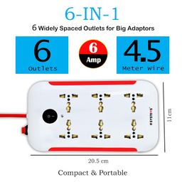 esystems Extension Board, 6 Multi Plug Point Strip With Led Indicator, Master Switch & Universal Sockets Extension Cord, Short Circuit Protection (4.6 Meter) (White) (Cruze), 240 Volts image 2