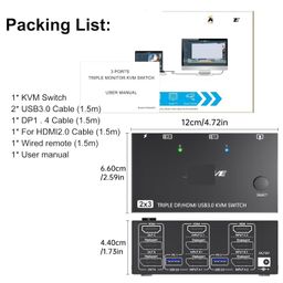 Y0S3QZ1 USB 3.0 KVM Switcher 2 Input 3 Output 3 Monitors 2 Computers Switch Support 8K@30Hz 4K@144Hz USB 3.0 Displayport for 2 PC Share image 3