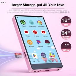 nine 80GB MP3 Player with Bluetooth and WiFi,MP3 & MP4 Music Player with Spotify,Amazon Music,YouTube,Audible,4.0" IPS Touch Screen Android Player with Speaker,Up to 1TB (16GB+64GB Card, Pink, 4inch) image 5