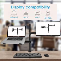 we clever Monitor Mount and Laptop Tray, 2-in-1 LCD Monitor Desk Mount for 1 Laptop Notebook up to 17" & 1 Screen up to 27", Adjustable Monitor Arm, 360 Degree Swivel Rotation, Monitor & Laptop Stand image 5