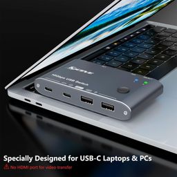 dxchip 10Gbps USB C Switcher 2 Computers Share 2 USB-C & 2 USB-A Devices 2 Laptops USB-C Switch for Keyboard Mouse Camera USB Headphone Microphone, USB Switch with 2 USB-C Data Cables and Wired Remote image 5