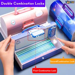 Toyshine Pencil Box With Code Lock Pen Case Large Capacity Multi-Layer Multi-Function Storage Bag Secret Compartment Pencil Box - Dino Multi-Color - Plastic, Multicolor image 3