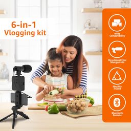 Amazon Basics 6-in-1 Vlogging Kit for All Phones | Tripod, LED Video Light, Cardioid Microphone, Phone Clip, Bluetooth Remote & Microphone Cable | Useful for Live Broadcasting, Video Calling image 5