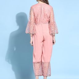 modestouze attires Women's Geometric And Zari Printed Ankle Length Net Fabric Flared Sleeves Jumpsuit (MAT15) image 4