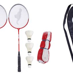 grs GRS® GRQ08 Aluminium Badminton-Racket, Set of 2 & 3 Pcs of Shuttle Cock & Badminton Net with Full-Cover image 1