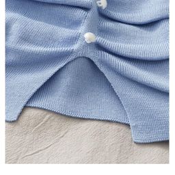 Psampa Womens crop puffer vest Pearl Diary knit cut top pleats front with a button-down top cut to create a slim front (Color : Dark blue, Size : One Size) image 2